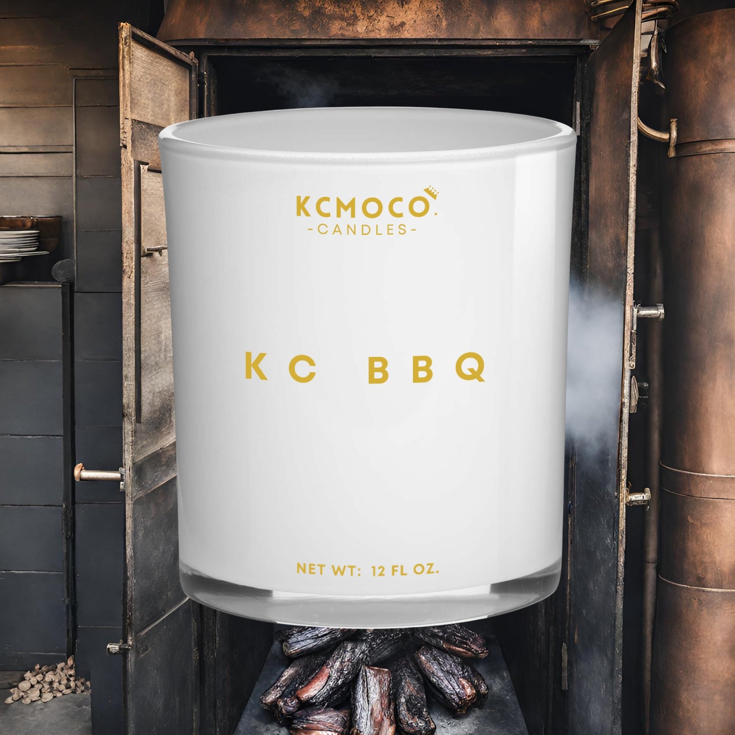 KC BBQ CANDLE - 12 OZ LARGE JAR WHITE